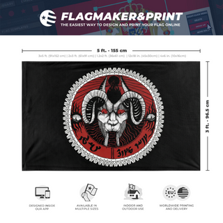 A mockup depicting custom flag specifications and measurements for 'T flag'