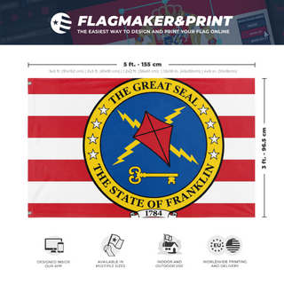 A mockup depicting custom flag specifications and measurements for 'test flag'