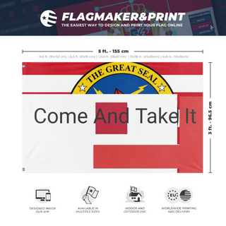 A mockup depicting custom flag specifications and measurements for 'test1 flag'