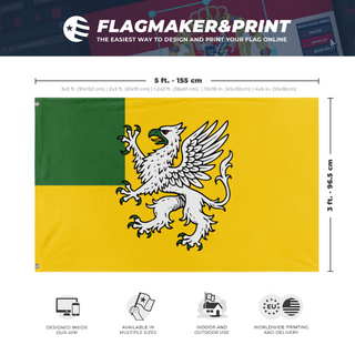 A mockup depicting custom flag specifications and measurements for 'Personnal Flag'