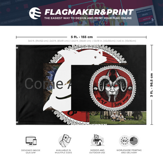 A mockup depicting custom flag specifications and measurements for 'test1 flag'