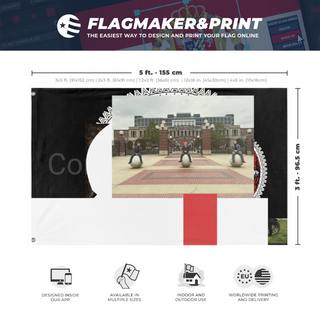 A mockup depicting custom flag specifications and measurements for 'test4 flag'