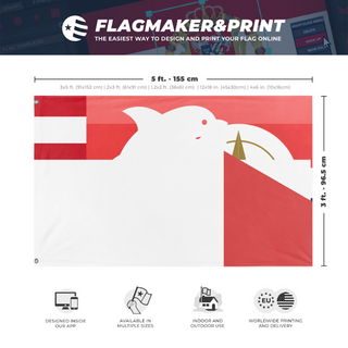 A mockup depicting custom flag specifications and measurements for 'test4 flag'