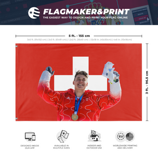 A mockup depicting custom flag specifications and measurements for 'F. Von Allmen flag'