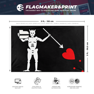 A mockup depicting custom flag specifications and measurements for 'BlandBeard flag'