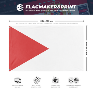 A mockup depicting custom flag specifications and measurements for 'test4 flag'