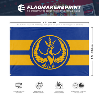A mockup depicting custom flag specifications and measurements for 'Kansas Rebel Alliance flag'