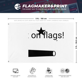 A mockup depicting custom flag specifications and measurements for 'T flag'
