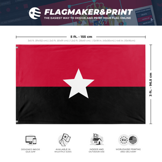A mockup depicting custom flag specifications and measurements for 'Angora  flag'