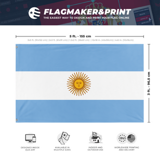 A mockup depicting custom flag specifications and measurements for 'Argentina  flag'