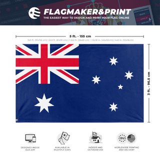 A mockup depicting custom flag specifications and measurements for 'Australia  flag'