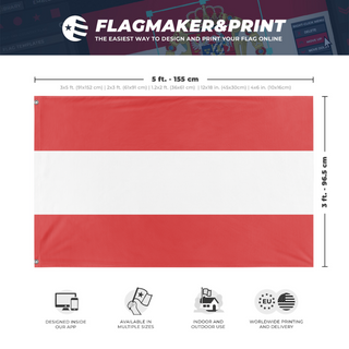 A mockup depicting custom flag specifications and measurements for 'Austaria flag'