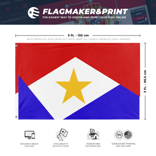 A mockup depicting custom flag specifications and measurements for 'Saba flag'