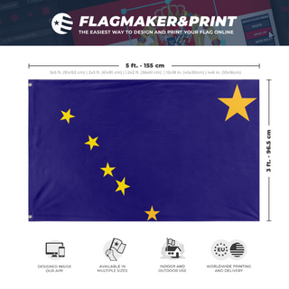 A mockup depicting custom flag specifications and measurements for 'Alaska  flag'