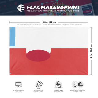 A mockup depicting custom flag specifications and measurements for 'Greenland  flag'