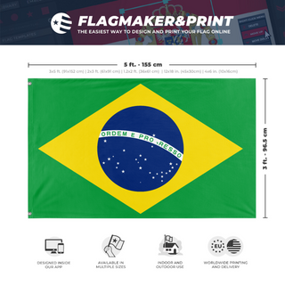 A mockup depicting custom flag specifications and measurements for 'Brazil flag'