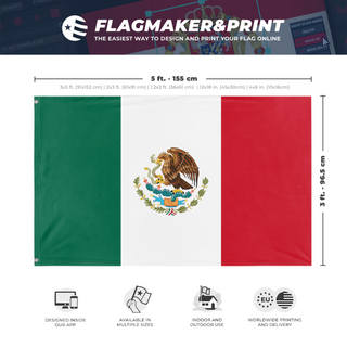 A mockup depicting custom flag specifications and measurements for 'Mexaco  flag'