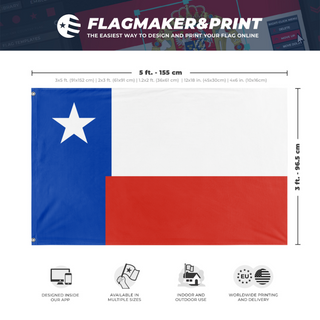 A mockup depicting custom flag specifications and measurements for 'Texas  flag'