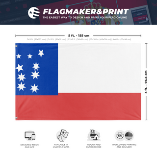 A mockup depicting custom flag specifications and measurements for 'Amazons flag'
