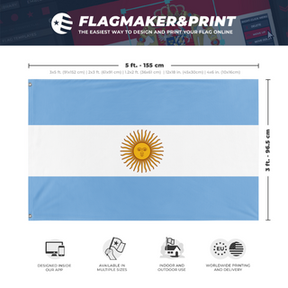 A mockup depicting custom flag specifications and measurements for 'Argentina  flag'