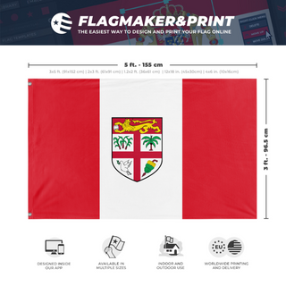 A mockup depicting custom flag specifications and measurements for 'Peru flag'