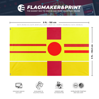 A mockup depicting custom flag specifications and measurements for 'New Mexico  flag'