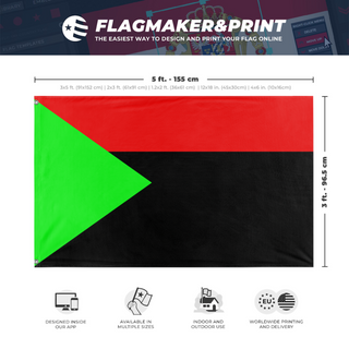 A mockup depicting custom flag specifications and measurements for 'Martnque flag'