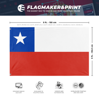 A mockup depicting custom flag specifications and measurements for 'Chile flag'