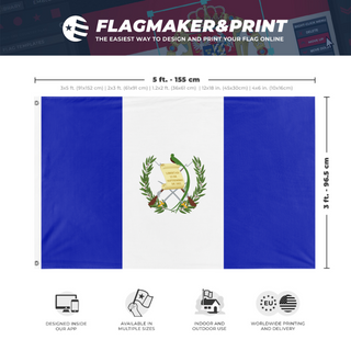 A mockup depicting custom flag specifications and measurements for 'Guatemala  flag'
