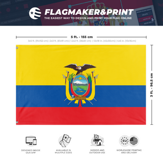 A mockup depicting custom flag specifications and measurements for 'Ecuador  flag'