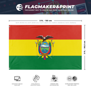 A mockup depicting custom flag specifications and measurements for 'Bolivia flag'