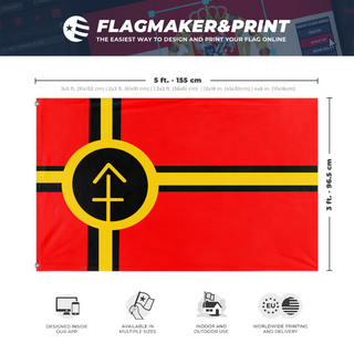 A mockup depicting custom flag specifications and measurements for 'ENAE Flag'