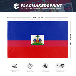 A mockup depicting custom flag specifications and measurements for 'Hati  flag'