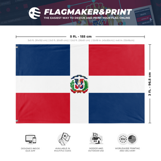 A mockup depicting custom flag specifications and measurements for 'Domainican replupic flag'