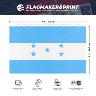 A mockup depicting custom flag specifications and measurements for 'Houndas  flag'