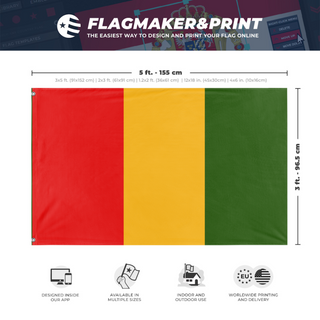 A mockup depicting custom flag specifications and measurements for 'gunea flag'
