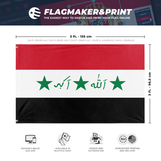 A mockup depicting custom flag specifications and measurements for 'Iraq flag'