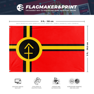 A mockup depicting custom flag specifications and measurements for 'ENAE Flag'