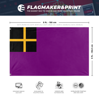 A mockup depicting custom flag specifications and measurements for 'Jasonia flag'