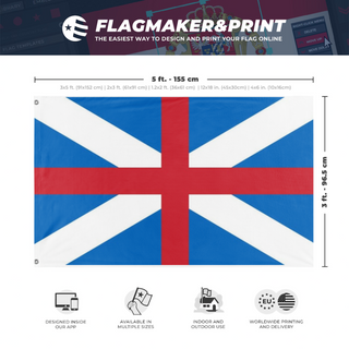 A mockup depicting custom flag specifications and measurements for 'Anglo-Scottish Union Flag'