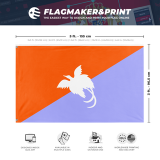 A mockup depicting custom flag specifications and measurements for 'Tera do flugo flag'