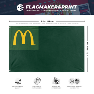A mockup depicting custom flag specifications and measurements for 'Heard and McDonald Islands  flag'