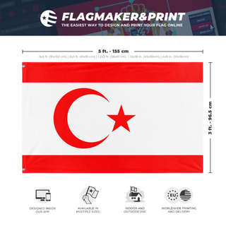 A mockup depicting custom flag specifications and measurements for 'North Cythrus flag'