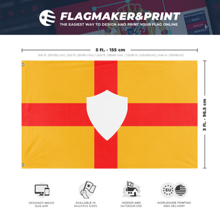 A mockup depicting custom flag specifications and measurements for 'Ulster flag'