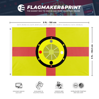 A mockup depicting custom flag specifications and measurements for 'Melthas flag'