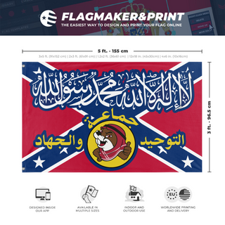 A mockup depicting custom flag specifications and measurements for 'T flag'