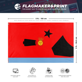 A mockup depicting custom flag specifications and measurements for 'booj flag'