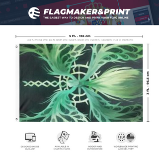 A mockup depicting custom flag specifications and measurements for 'Butterfly flag'
