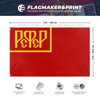 A mockup depicting custom flag specifications and measurements for 'Flag of the Russian Soviet Federative Republic'