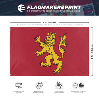 A mockup depicting custom flag specifications and measurements for 'House Lannister  flag'